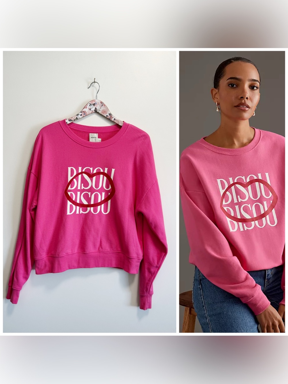 Anthropologie MAEVE Jordan Nickson Bisou Bisou Pink Sweatshirt S Small Crew Top